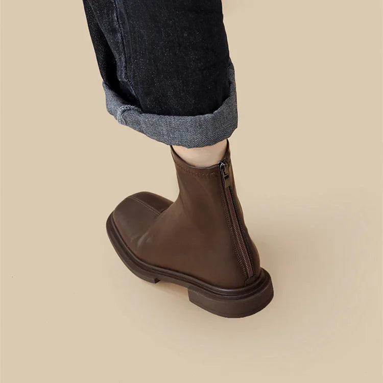 Women Vintage Square Toe Ankle Boots Thick Heels Short Boots New Fashion Autumn Winter Shoes Women Elastic Soft Shoes Footwear