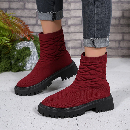 Plus Size 36-43 Shoes for Women Winter Comfortable Platform Boots Ankle Short Non-slip Mesh Casual Zapatos De Mujer