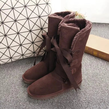 Shoes Women 2025 Cheap Lady Shoes Boots Genuine Leather Women Shoes Boots Long Winter Boots Lace Up Genuine Leather Snow Boots