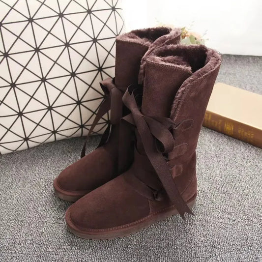 Shoes Women 2025 Cheap Lady Shoes Boots Genuine Leather Women Shoes Boots Long Winter Boots Lace Up Genuine Leather Snow Boots