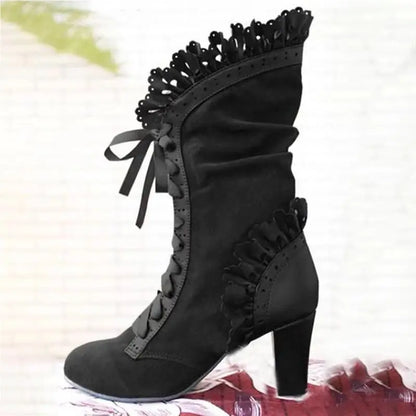 High Heel Boots Women Steampunk Women Sexy Leather Suede Boots Autumn Vintage Winter Shoes Women Lace Up Cosplay Boots size35-43