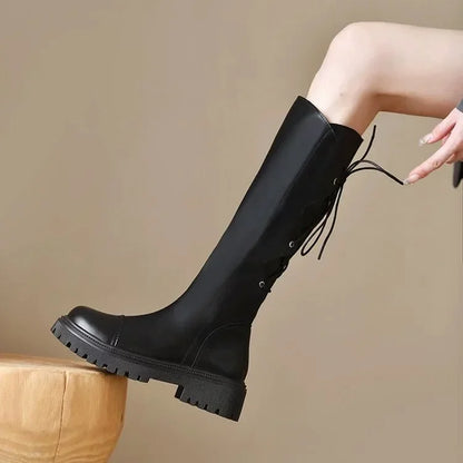 Botas Mujer Platform High Boots for Women Autumn Winter 2024 Plush Long Boot Soft Leather Knight Boot Brown Knee Boot Women Shoe