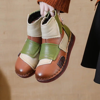 Woman Boots Vintage Handmade Shoes Cow Leather Winter Plush Booties Women's Genuine Leather Non-slip Ankle Boots