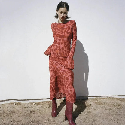 LM | Chic long dress with floral print and long sleeves