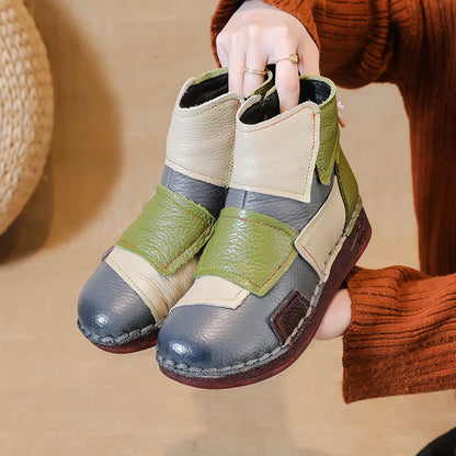 Woman Boots Vintage Handmade Shoes Cow Leather Winter Plush Booties Women's Genuine Leather Non-slip Ankle Boots