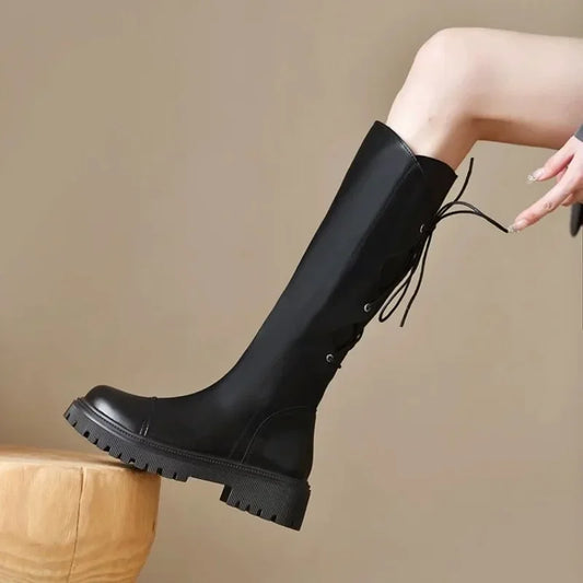 Botas Mujer Platform High Boots for Women Autumn Winter 2024 Plush Long Boot Soft Leather Knight Boot Brown Knee Boot Women Shoe