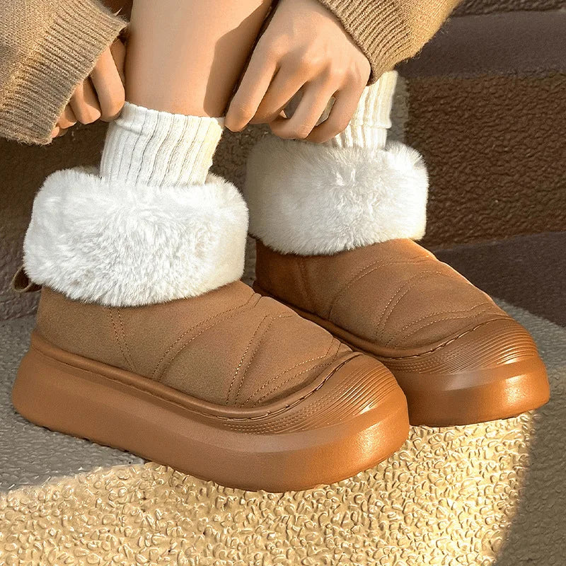 Women Plush Cotton Snow Boots Thick Sole Thickened Padded Outdoor Warm Boots Fashion Solid Casual Shoes Lightweight Ankle Boots