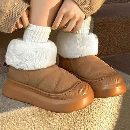 Women Plush Cotton Snow Boots Thick Sole Thickened Padded Outdoor Warm Boots Fashion Solid Casual Shoes Lightweight Ankle Boots