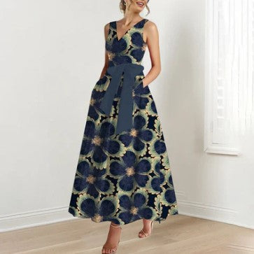 LM | elegant navy blue maxi dress with flowers