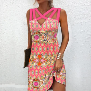 LM | Jasmine pink mini dress with mixed print