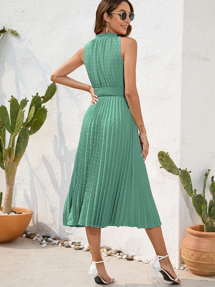 LM | Black pleated dress with halterneck