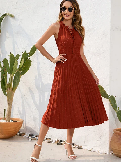 LM | Black pleated dress with halterneck