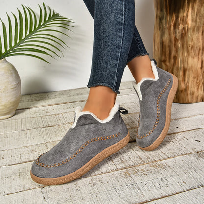 Winter New Women Fashion Casual Comfortable Plus Velvet Round Toe Solid Color Ankle Boots Woman Suede Warm Short Boots