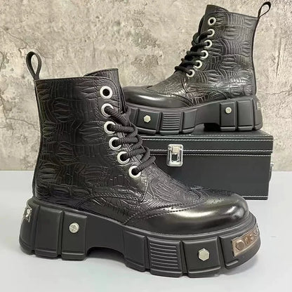 Luxurious Boots Men's 2025 Retro Rivet Carving Leather Boots Chelsea High-top Shoes for Man Punk Motorcycle Work Boots