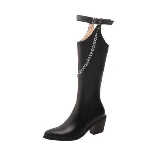 Autumn and winter boots Thick Heel womens fashion boots Banquets womens shoes with design Chain decoration design