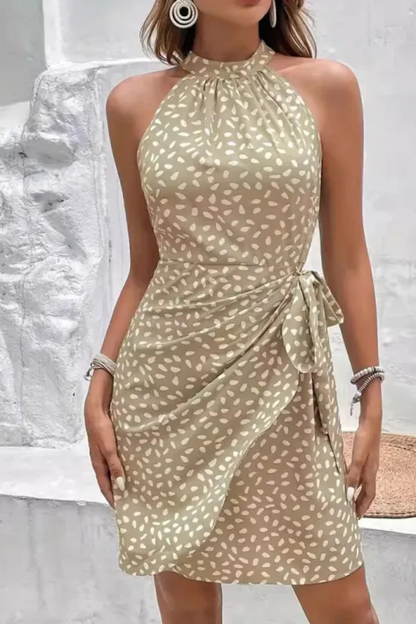 LM | Polka dot print summer dress with high collar
