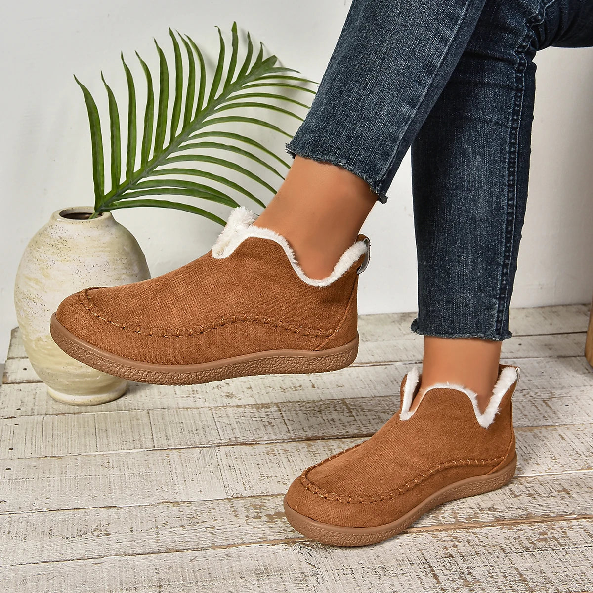 Winter New Women Fashion Casual Comfortable Plus Velvet Round Toe Solid Color Ankle Boots Woman Suede Warm Short Boots