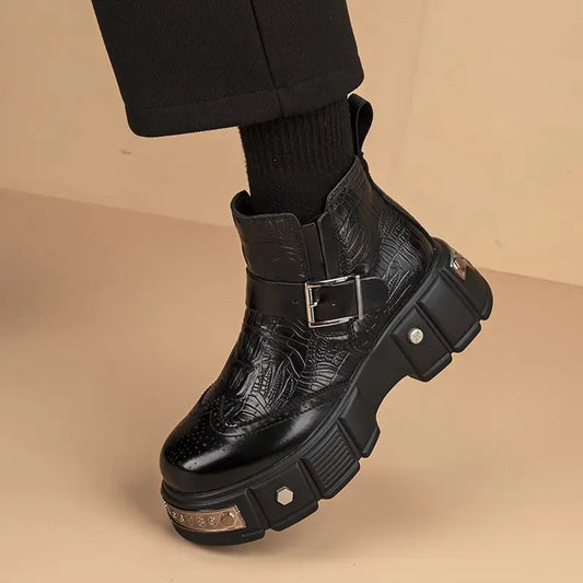 Luxurious Boots Men's 2025 Retro Rivet Carving Leather Boots Chelsea High-top Shoes for Man Punk Motorcycle Work Boots