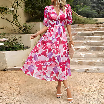 LM | Dress with V-neck and floral pattern