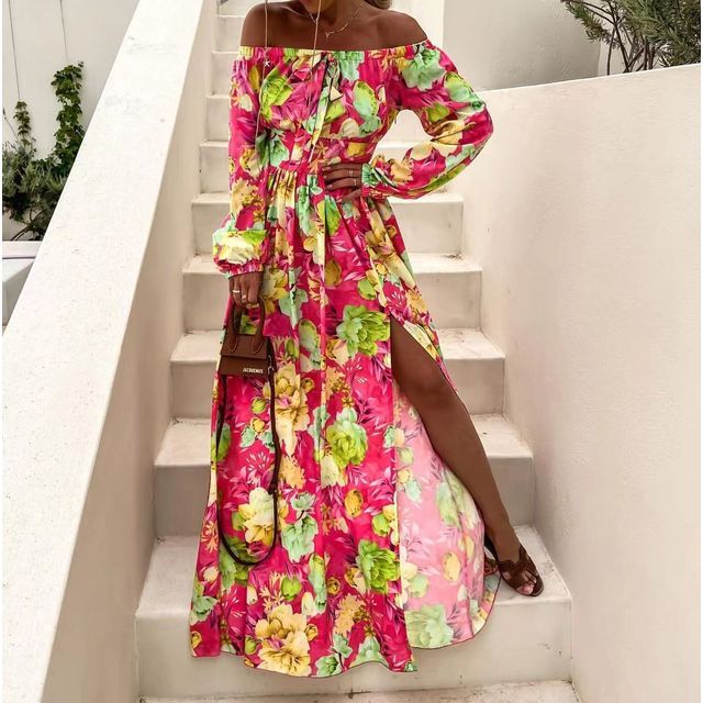 LM | Midi dress with floral print in A-line YS10018