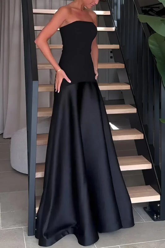 LM | Strapless maxi dress with mermaid and two-tone hem