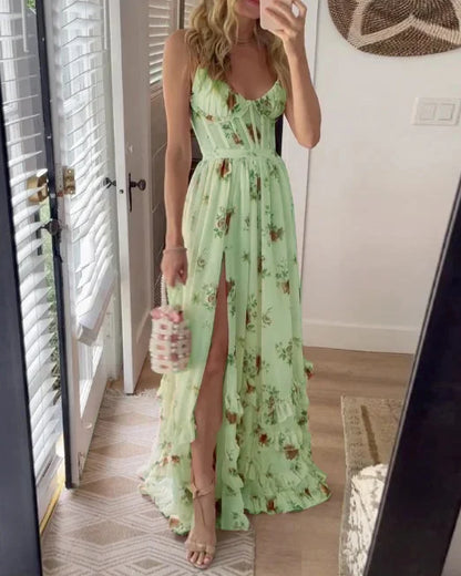 LM | Maxi dress with floral pleated slit