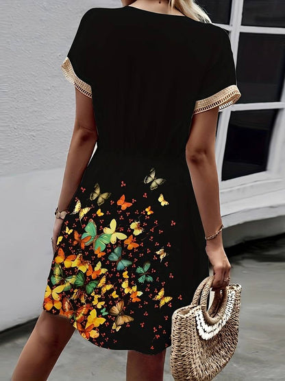 LM | Olivia - Dress with butterfly print and contrasting trim