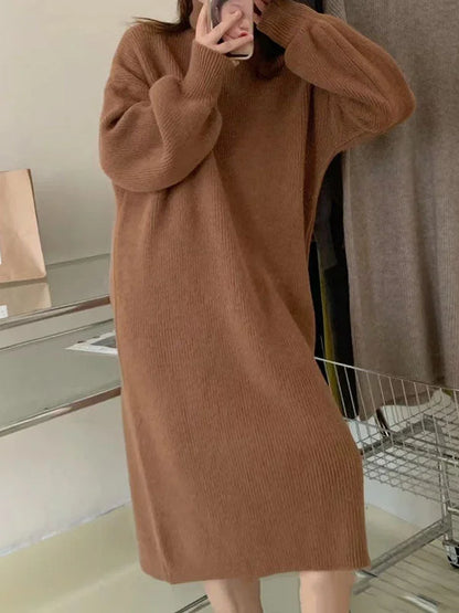 LM | Green midi dress with stand-up collar and long sleeves for women