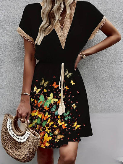 LM | Olivia - Dress with butterfly print and contrasting trim