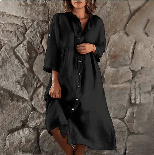 LM | Chic midi dress with button placket for women