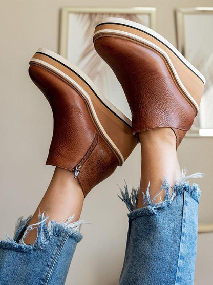 LM | 50% OFF )Zipper wedges ladies ankle boots