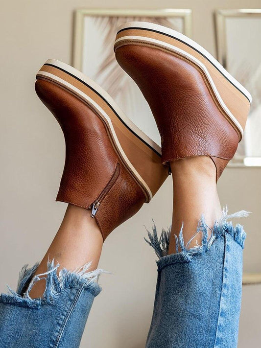 LM | 50% OFF )Zipper wedges ladies ankle boots