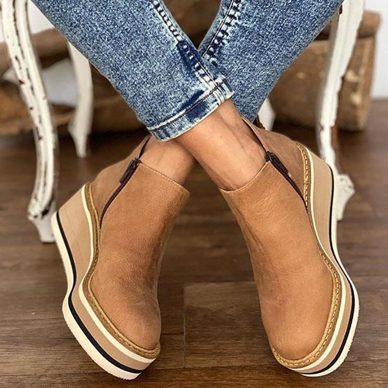 LM | 50% OFF )Zipper wedges ladies ankle boots