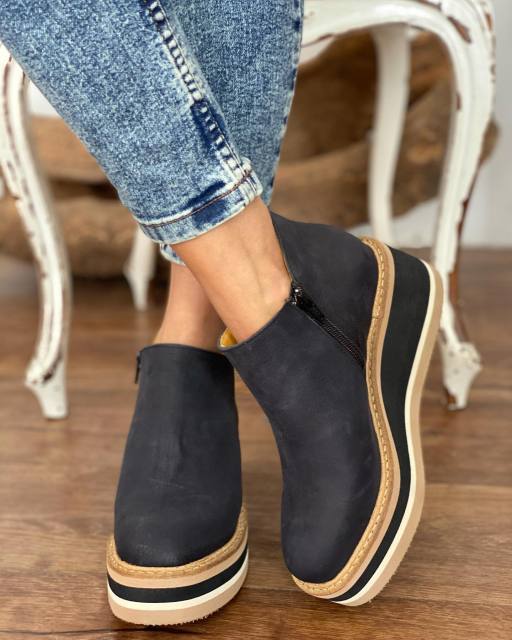 LM | 50% OFF )Zipper wedges ladies ankle boots