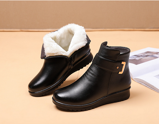 LM Genuine Leather Metal Buckle Velvet Boots