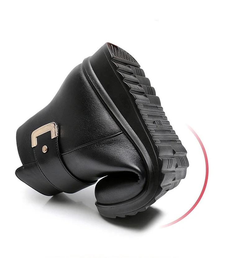 LM Genuine Leather Metal Buckle Velvet Boots