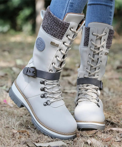 LM | Winter boots with buckles, lace and knitted pattern in the middle of the calf