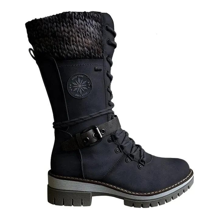LM | Winter boots with buckles, lace and knitted pattern in the middle of the calf