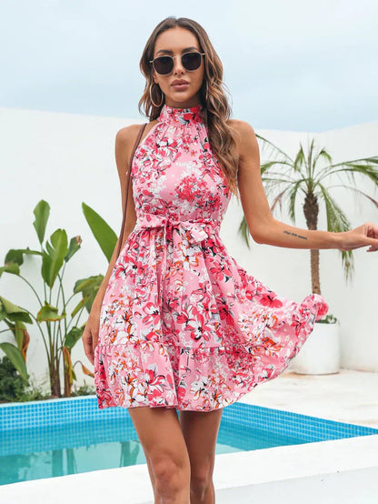LM | Halter mini dress with flowers