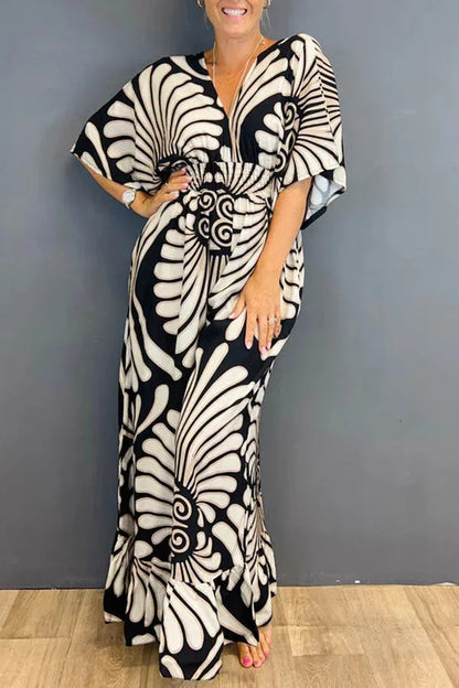 LM | Jumpsuit with flounce sleeves and vintage-look flowers