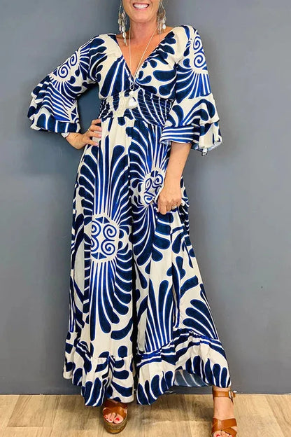 LM | Jumpsuit with flounce sleeves and vintage-look flowers