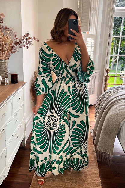 LM | Jumpsuit with flounce sleeves and vintage-look flowers