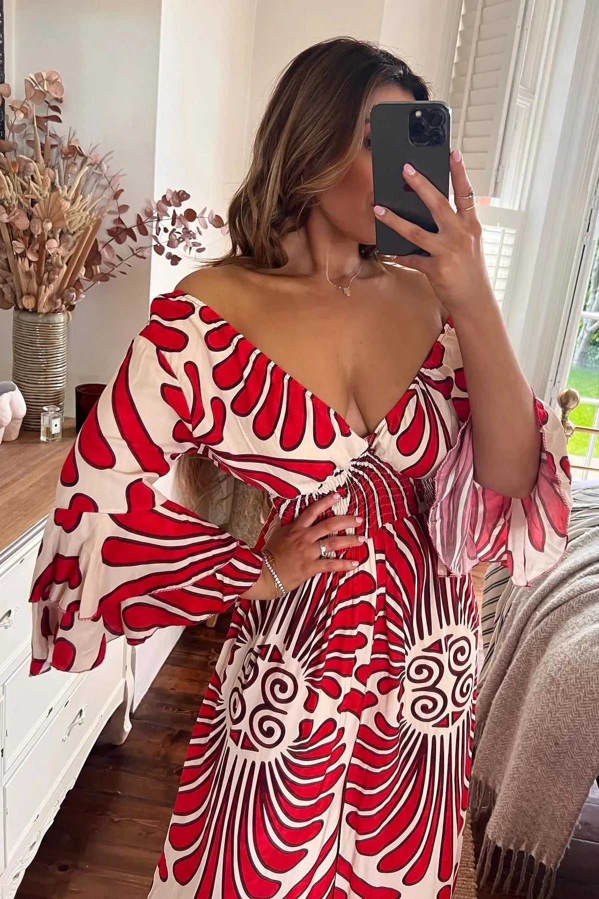 LM | Jumpsuit with flounce sleeves and vintage-look flowers